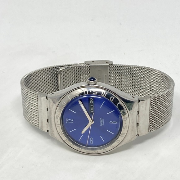 Swatch Irony Watch Men 37mm Day Date Blue Dial Swiss Made Mesh Band New Battery - Picture 10 of 16